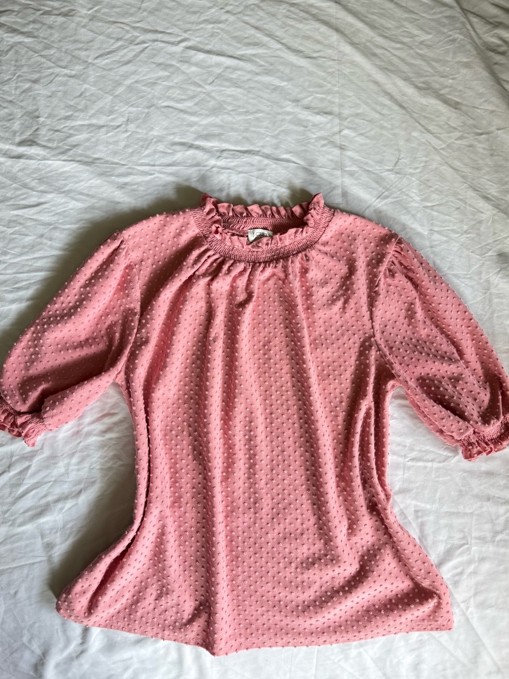 J.Crew Swiss Dot Ruffle High Neck Blouse Bubblegum Pink